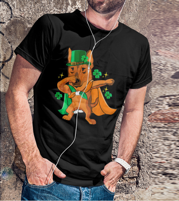 German Shepherd Leprechaun Dabbing With Shamrocks And Green Hat T-Shirt