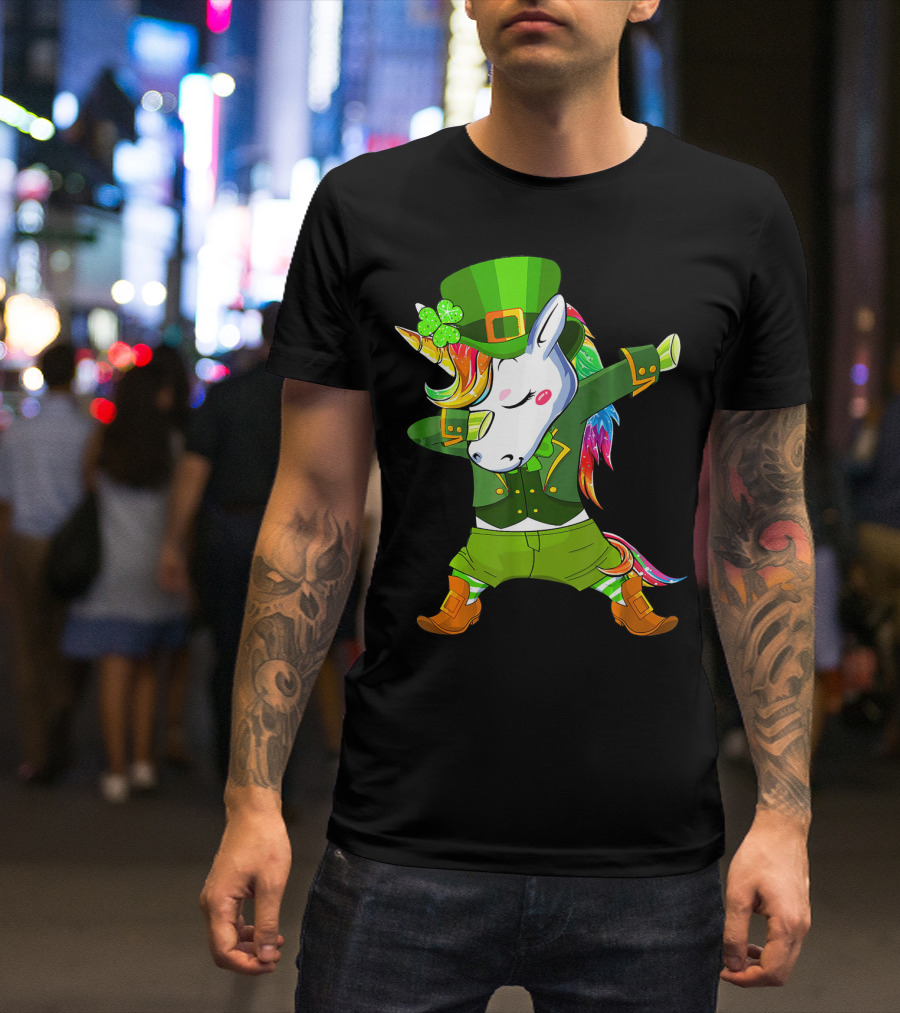Leprechaun Costume Funny Dabbing Unicorn St. Patrick's Day Rainbow Magic T-Shirt