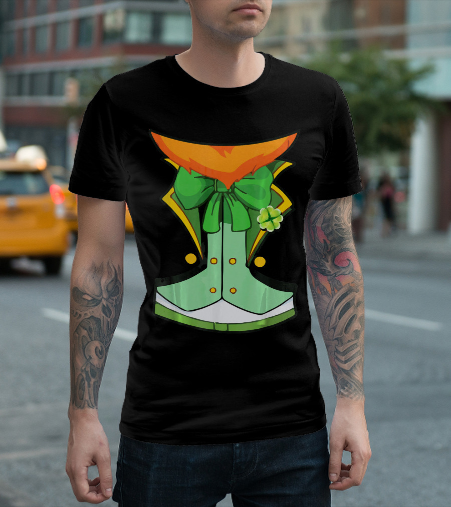 Tuxedo Leprechaun Costume With Green Bowtie And Shamrock T-Shirt