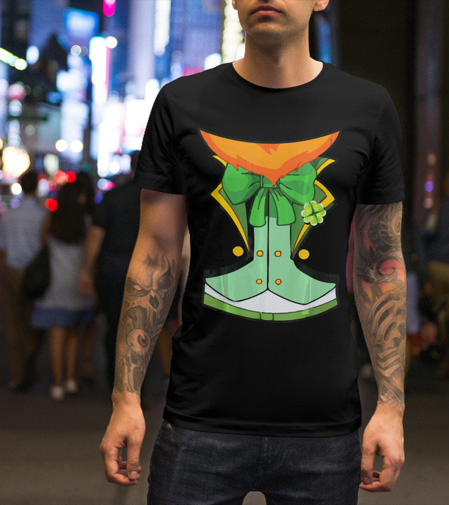Tuxedo Leprechaun Costume With Green Bowtie And Shamrock T-Shirt