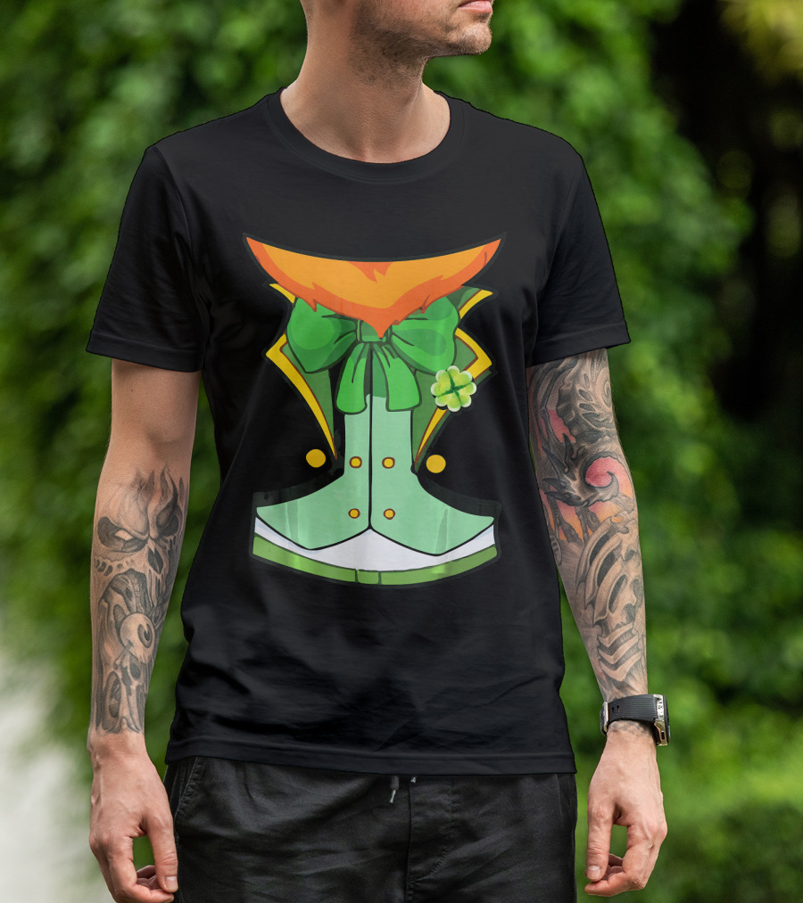Tuxedo Leprechaun Costume With Green Bowtie And Shamrock T-Shirt