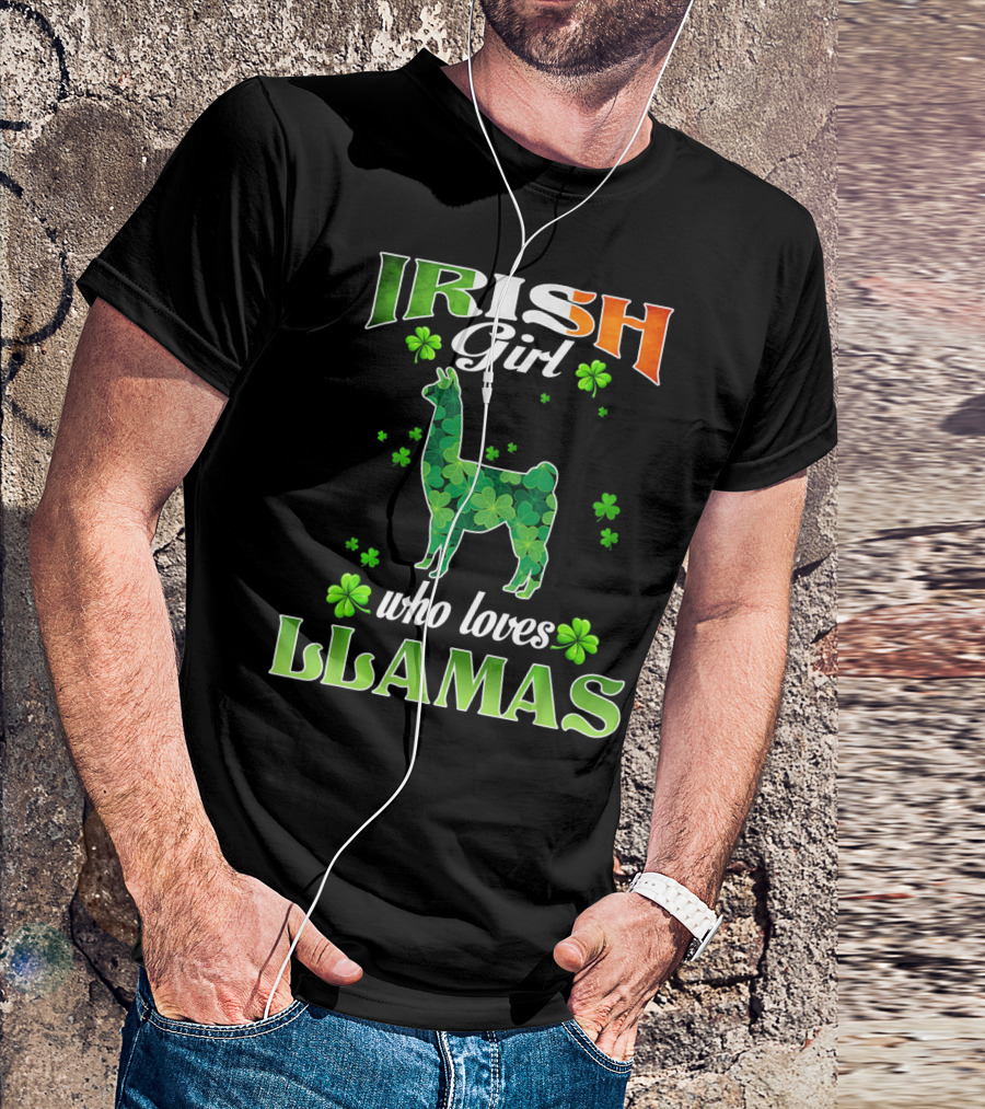 Irish Girl Who Loves Llamas With Shamrocks St Patricks Day T-Shirt