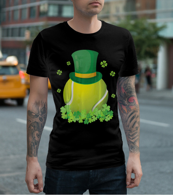 Leprechaun Hat Tennis Ball Surrounded By Shamrocks T-Shirt