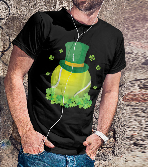 Leprechaun Hat Tennis Ball Surrounded By Shamrocks T-Shirt