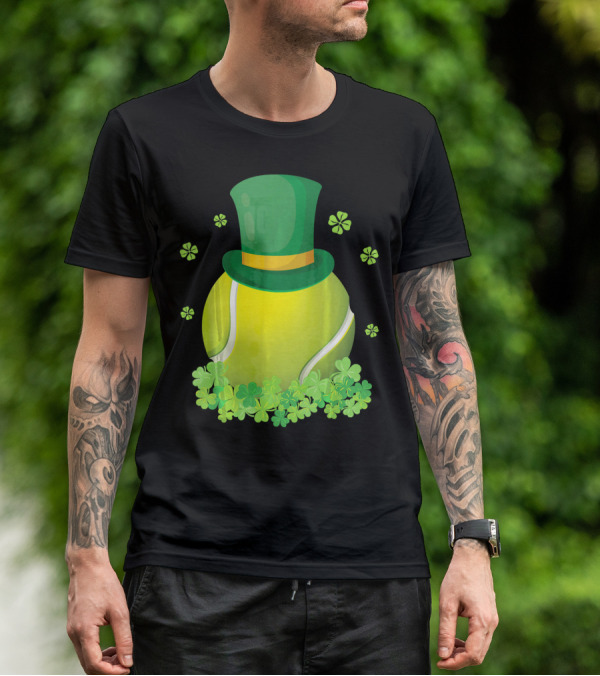 Leprechaun Hat Tennis Ball Surrounded By Shamrocks T-Shirt