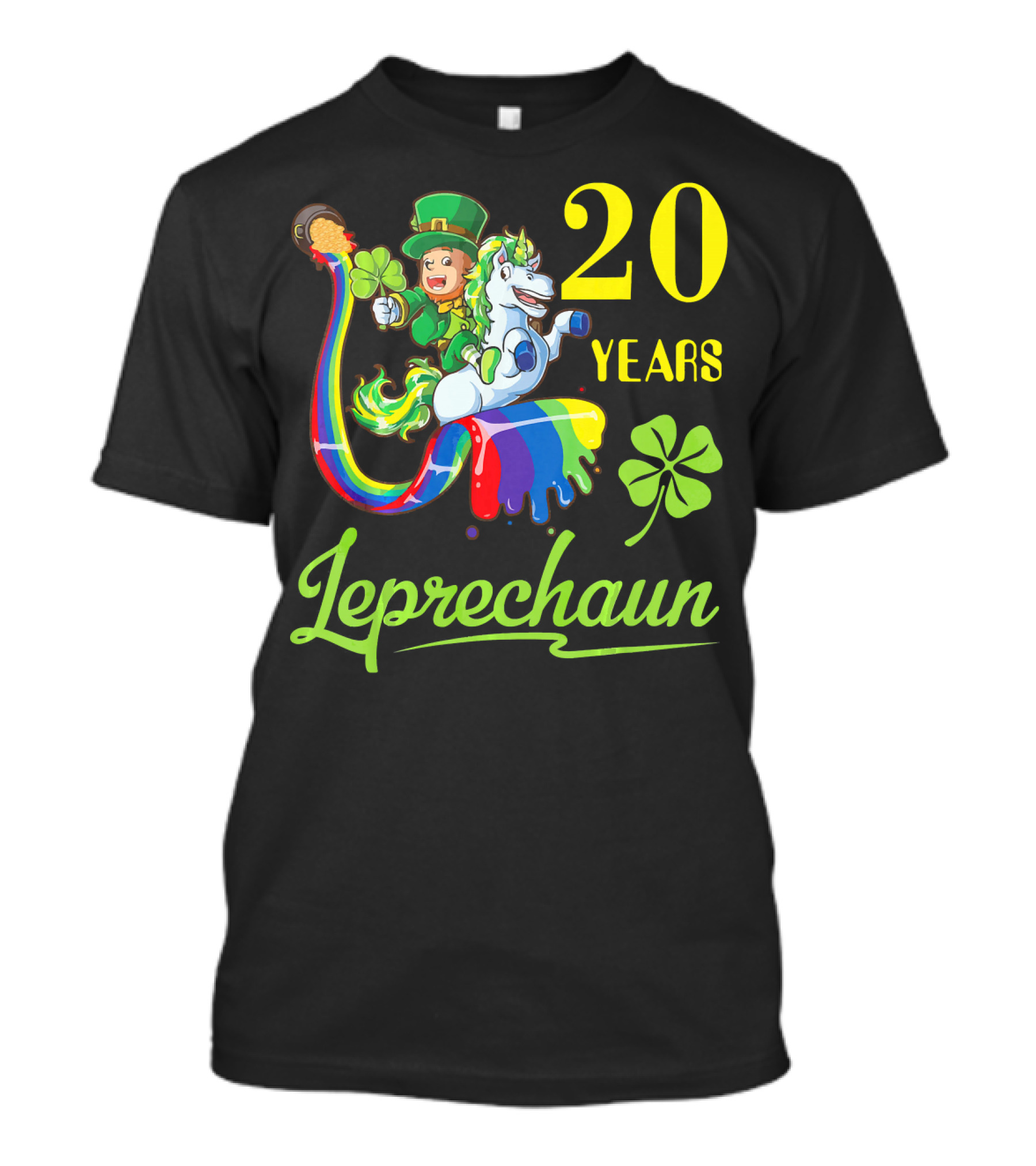 20 Years Leprechaun Riding Unicorn Rainbow Shamrock T-Shirt