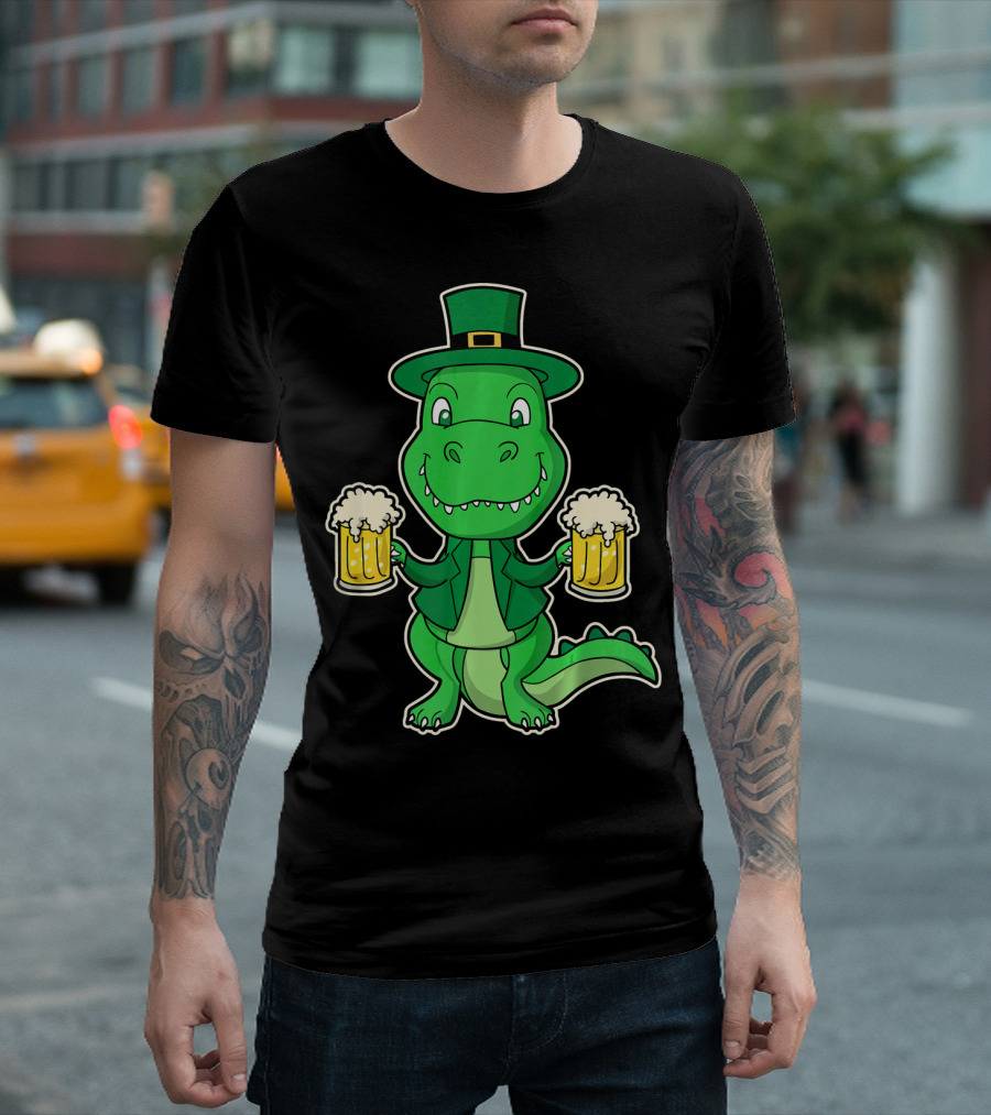 Leprechaun Dinosaur with Beers St. Patrick's Day T-Shirt