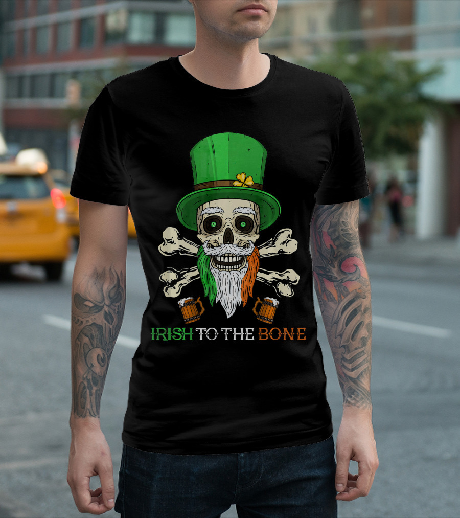 Irish To The Bone Skull with Leprechaun Hat and Bones T-Shirt