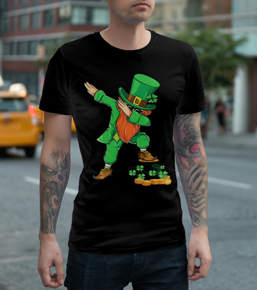 Leprechaun Dabbing with Shamrocks and Gold Coins T-Shirt