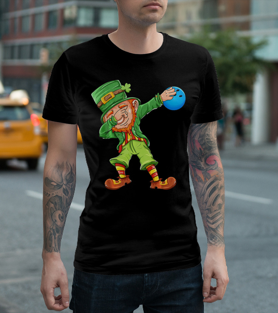 Bowling Leprechaun Dabbing with Bowling Ball T-Shirt