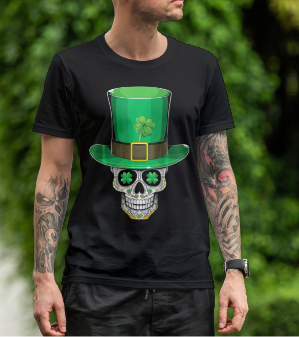 St Patricks Day Shamrock Sugar Skull Leprechaun T-Shirt