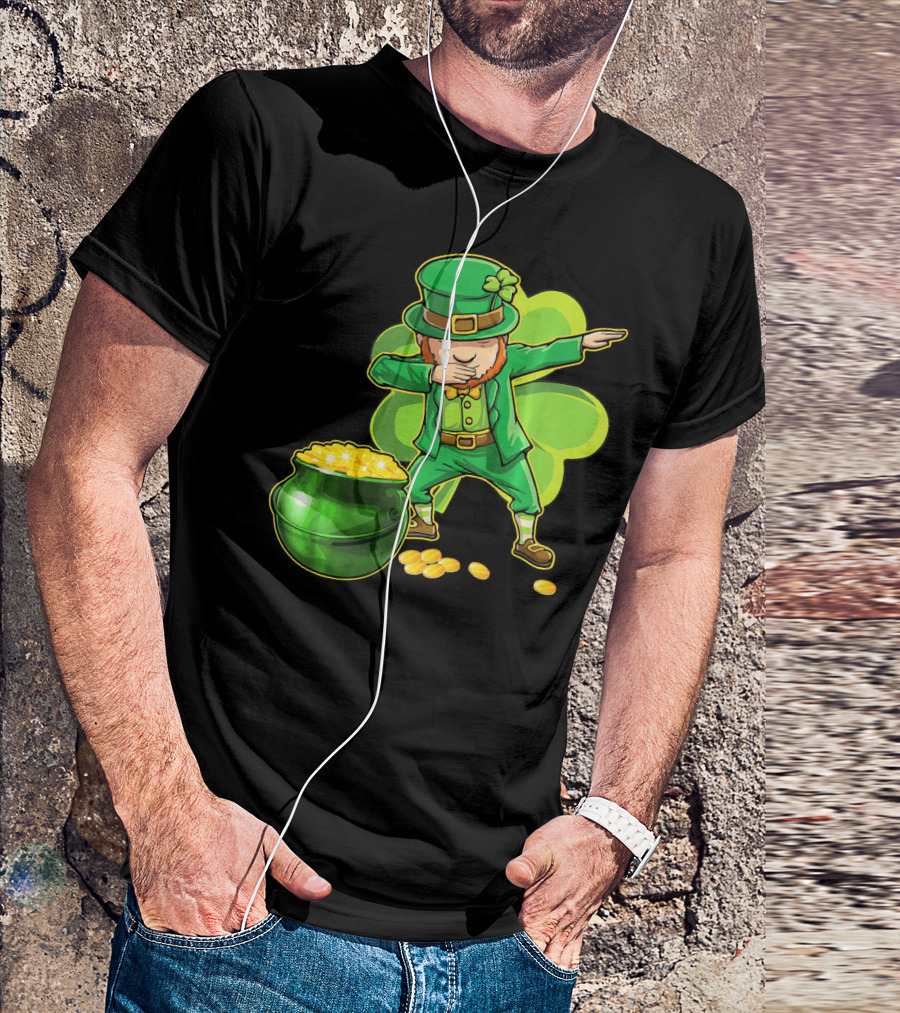 Dabbing Leprechaun Pot Of Gold Shamrock Dance T-Shirt