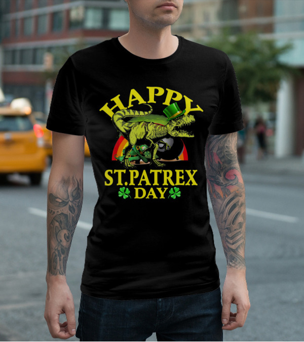 Happy St Patrex Day Dinosaur Shamrock Leprechaun Hat T-Shirt