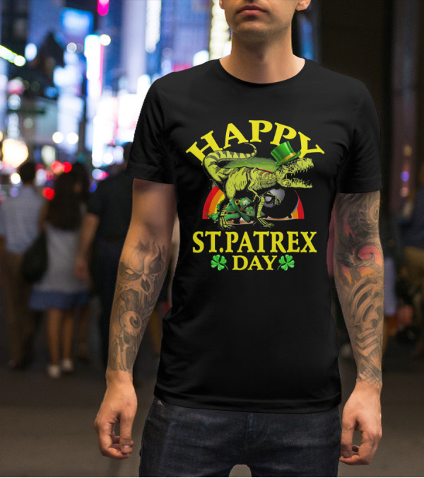 Happy St Patrex Day Dinosaur Shamrock Leprechaun Hat T-Shirt