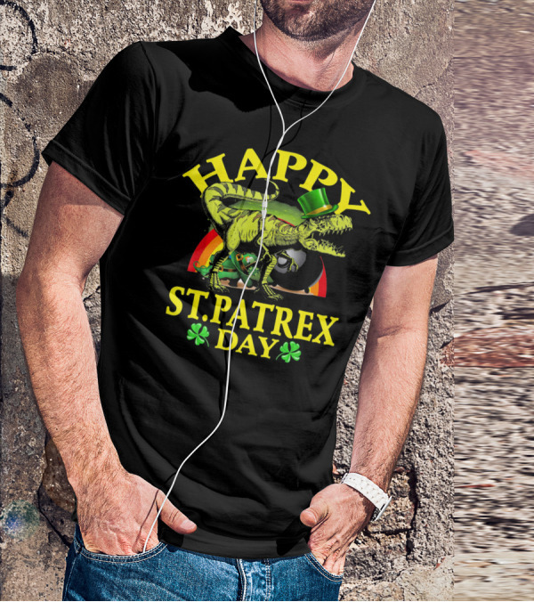Happy St Patrex Day Dinosaur Shamrock Leprechaun Hat T-Shirt