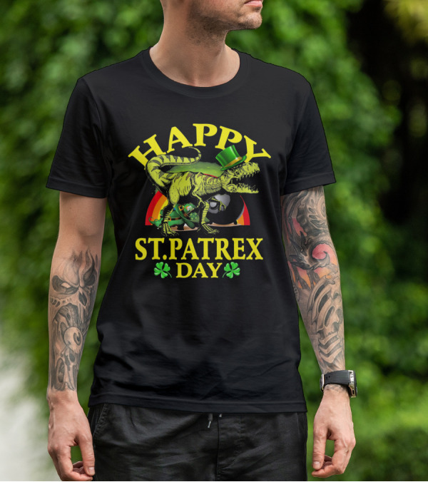 Happy St Patrex Day Dinosaur Shamrock Leprechaun Hat T-Shirt