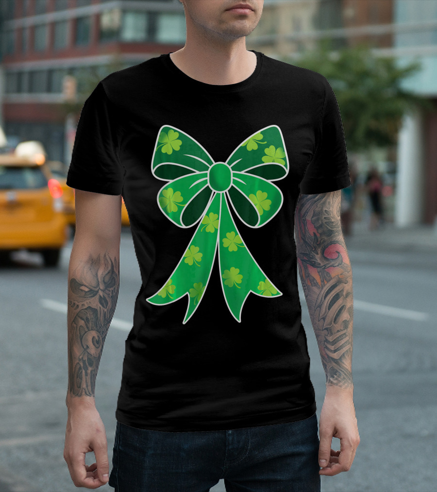 Cute Girls Irish Shamrock Bow T-Shirt