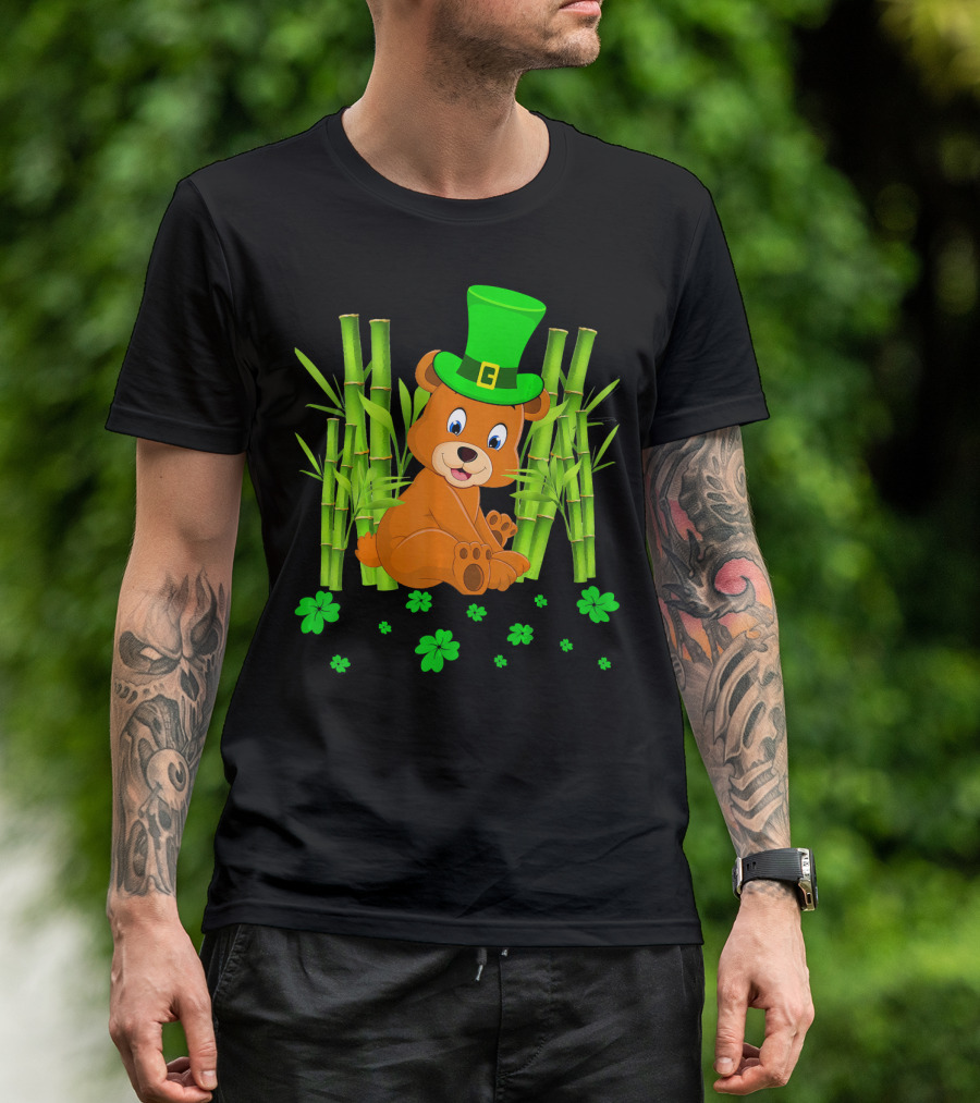 Leprechaun Bear Shamrock Bamboo St Patricks Day T-Shirt
