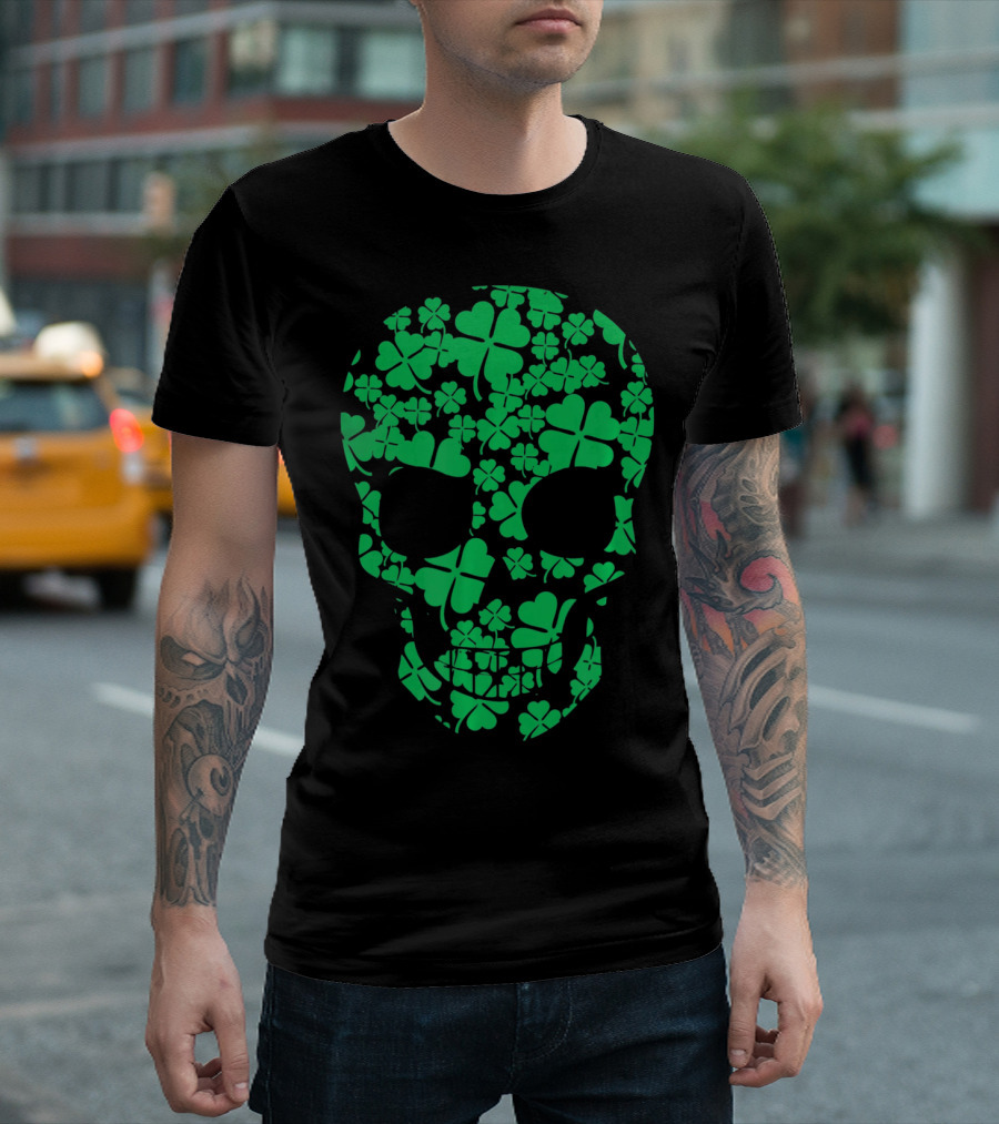 Saint Patricks Day Shamrocks Skull T-Shirt