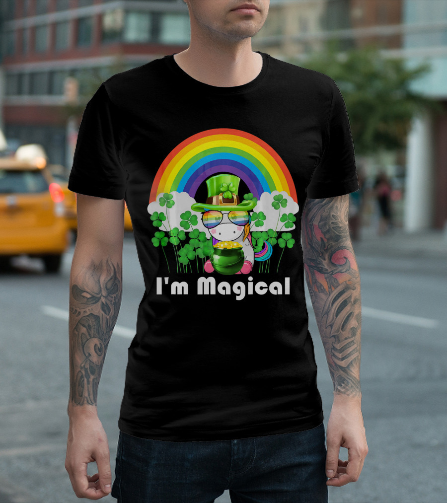 I'm Magical St. Patrick's Day Unicorn With Rainbow And Shamrocks T-Shirt