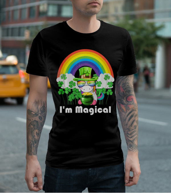 I'm Magical St. Patrick's Day Unicorn With Rainbow And Shamrocks T-Shirt