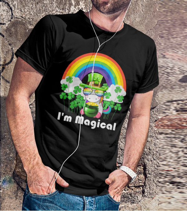 I'm Magical St. Patrick's Day Unicorn With Rainbow And Shamrocks T-Shirt