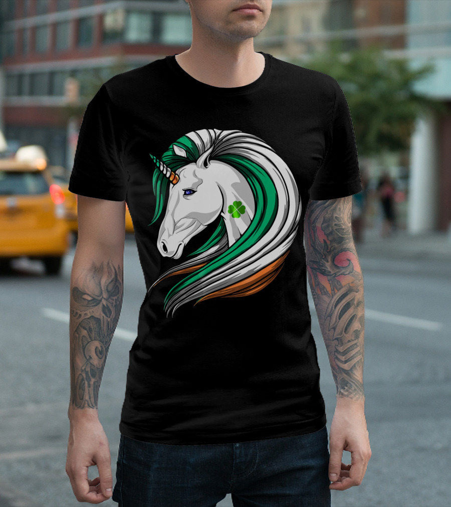 Ireland Flag Irish Flag Unicorn Shamrock Mane T-Shirt