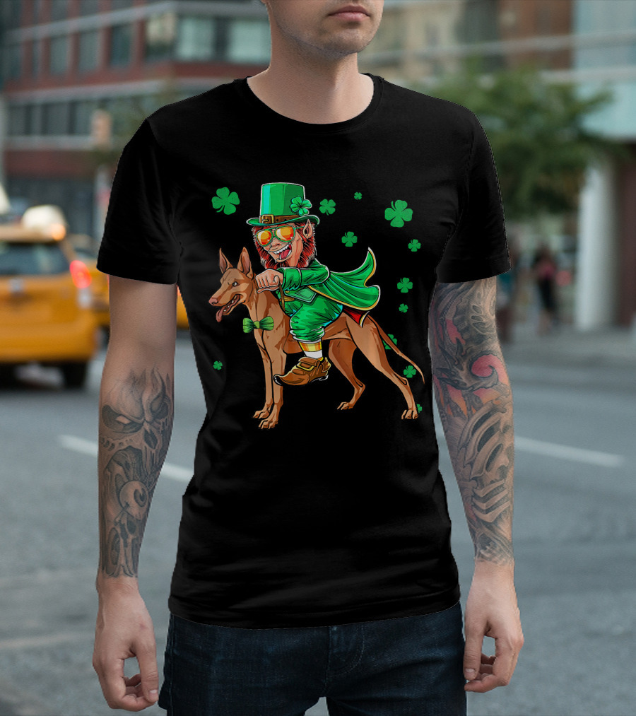 Leprechaun Pharaoh Hound Riding with Shamrock St Patrick's Day T-Shirt