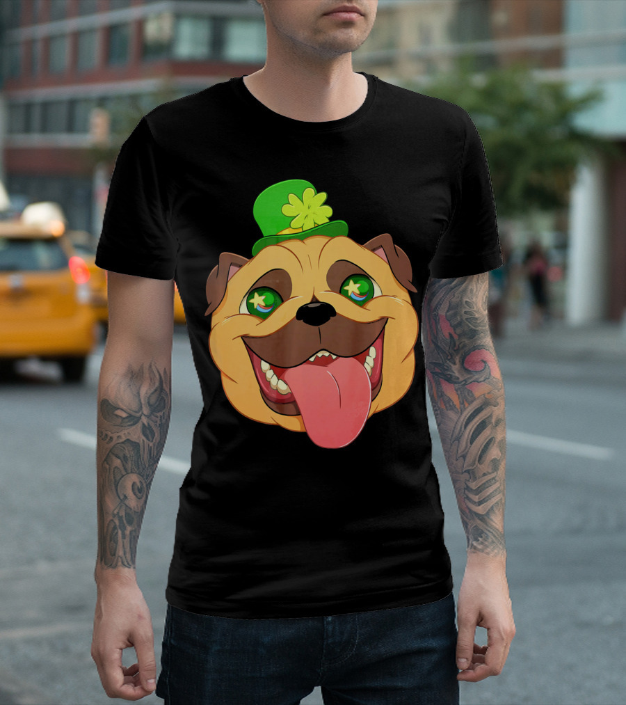 St Patricks Day Pug Leprechaun Irish Shamrock Hat T-Shirt
