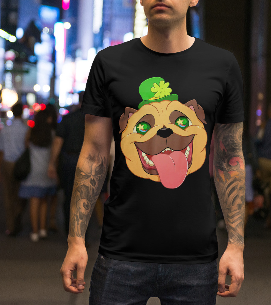 St Patricks Day Pug Leprechaun Irish Shamrock Hat T-Shirt