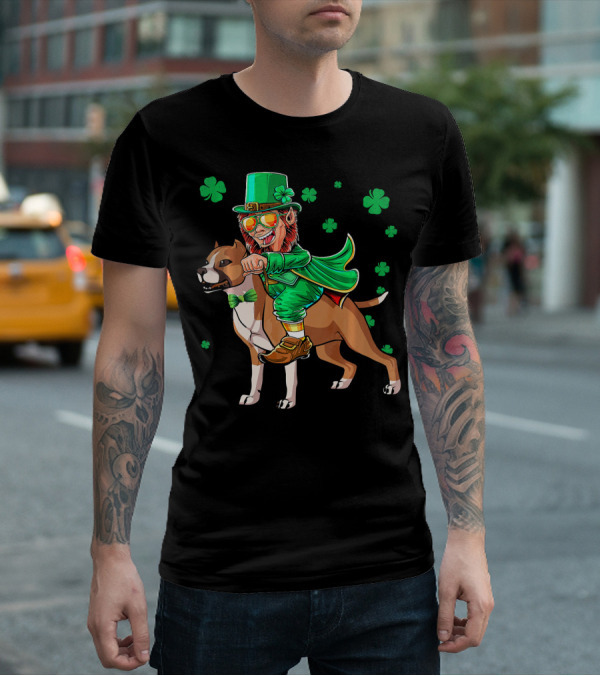 Leprechaun Riding Amstaff With Shamrock St. Patrick's Day T-Shirt