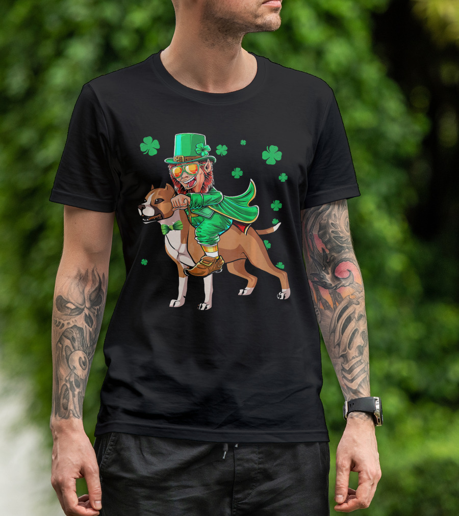 Leprechaun Riding Amstaff With Shamrock St. Patrick's Day T-Shirt