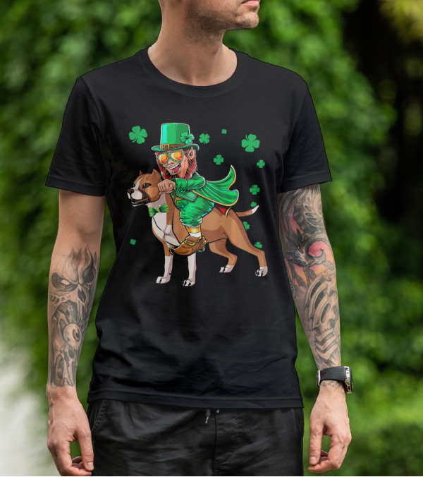 Leprechaun Riding Amstaff With Shamrock St. Patrick's Day T-Shirt