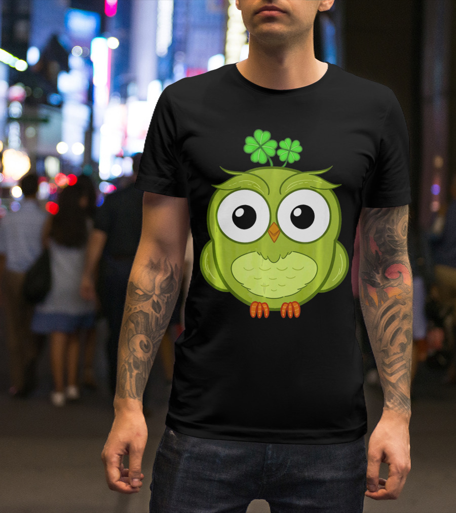 Lucky Green Owl With Shamrock T-Shirt