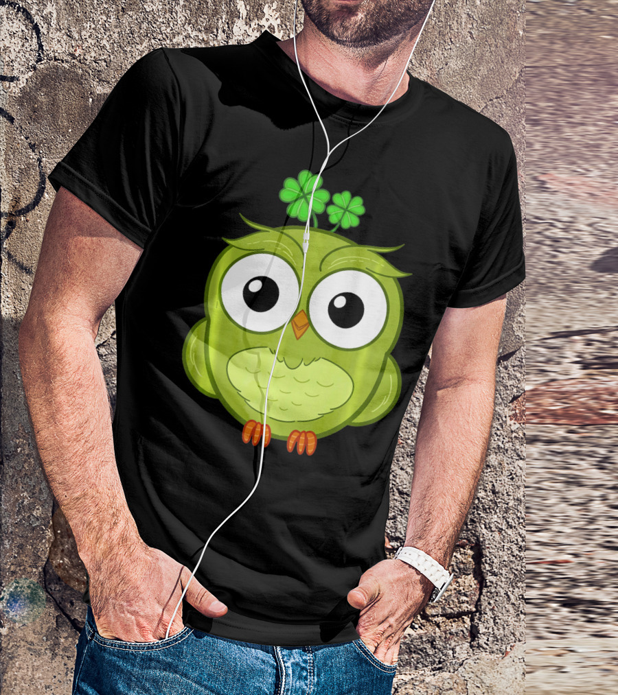 Lucky Green Owl With Shamrock T-Shirt