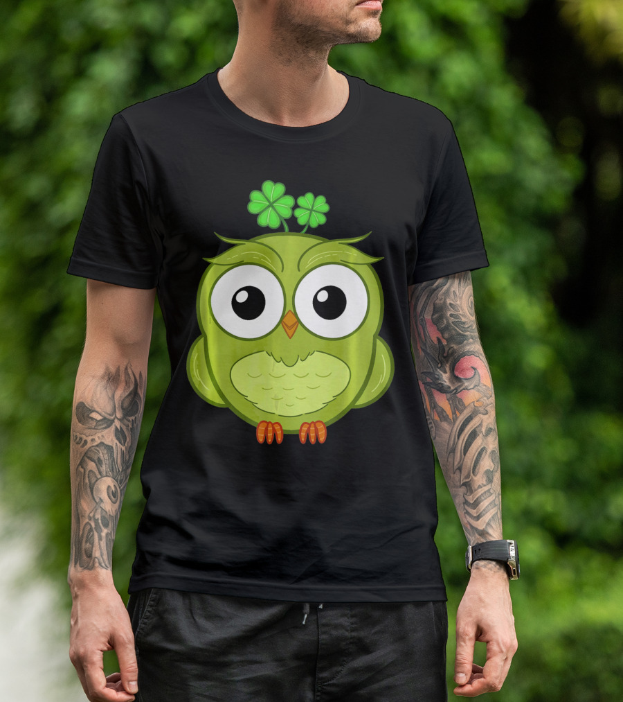 Lucky Green Owl With Shamrock T-Shirt