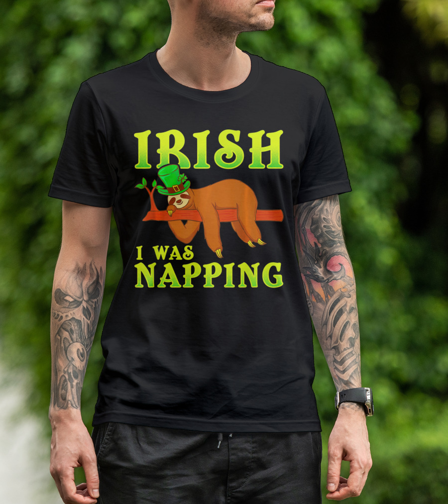 Irish I Was Napping Funny St Pats Day Sloth Hat T-Shirt