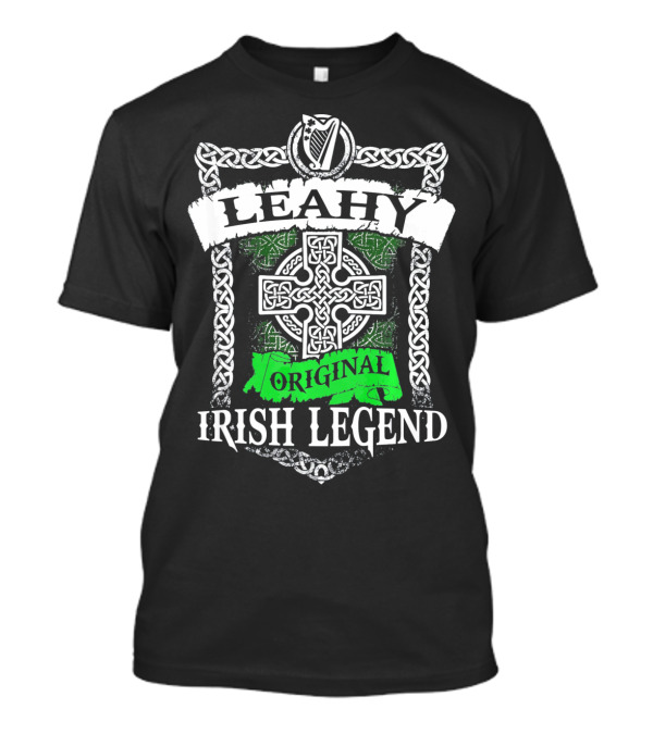 LEAHY Original Irish Legend Celtic Knot Cross Harp Emblem T-Shirt