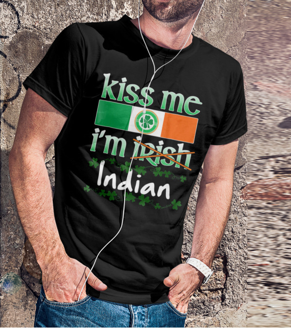 Kiss Me I'm Indian Pride Flag Shamrocks T-Shirt