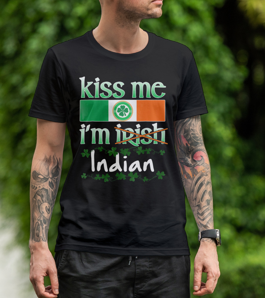 Kiss Me I'm Indian Pride Flag Shamrocks T-Shirt