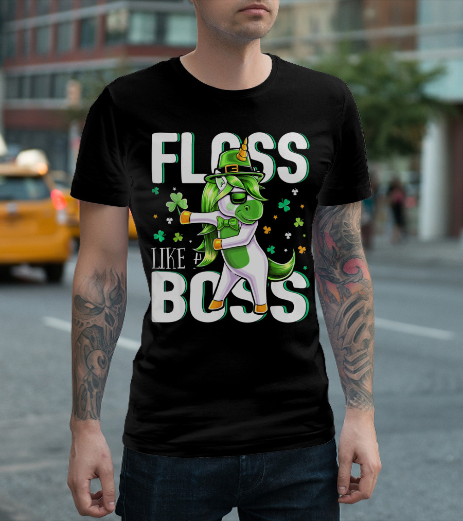 Floss Like a Boss St. Patricks Day Unicorn T-Shirt