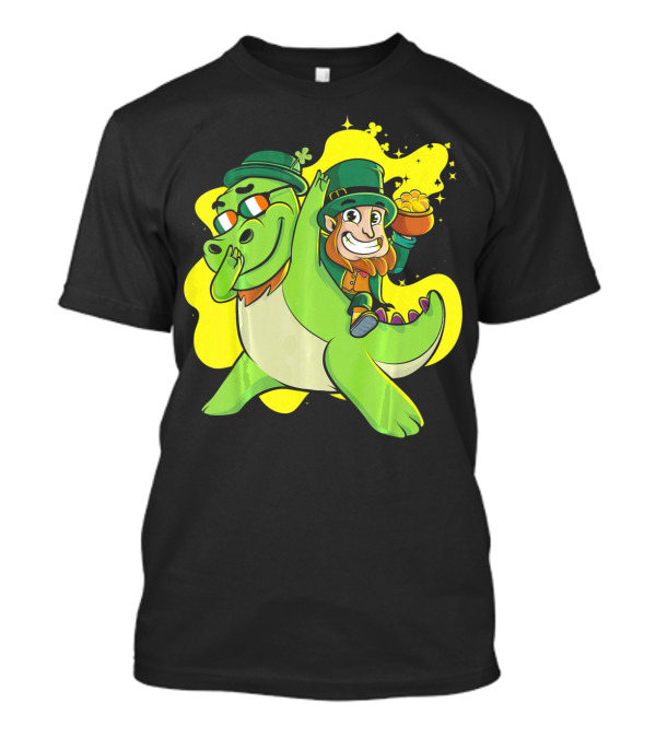 Dabbing Dinosaur And Leprechaun With Gold For St Patrick's Day T-Shirt