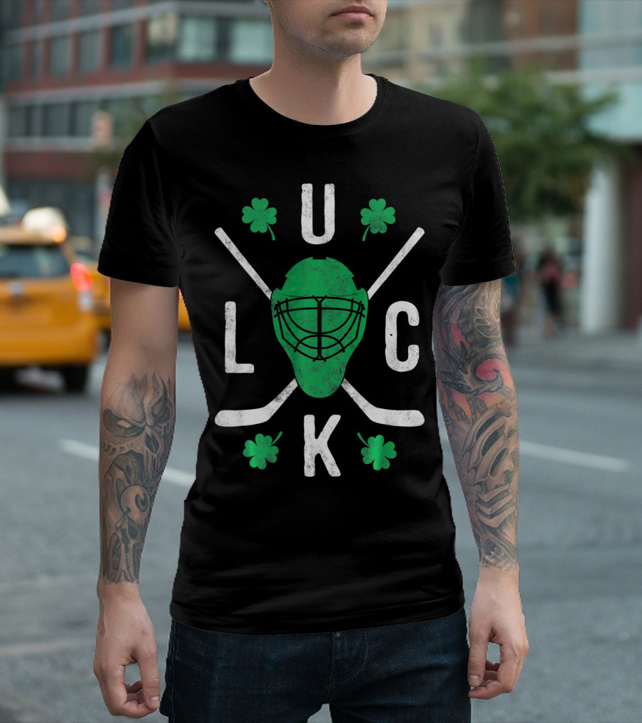 Luck Irish Hockey Player Clover Mask And Sticks T-Shirt