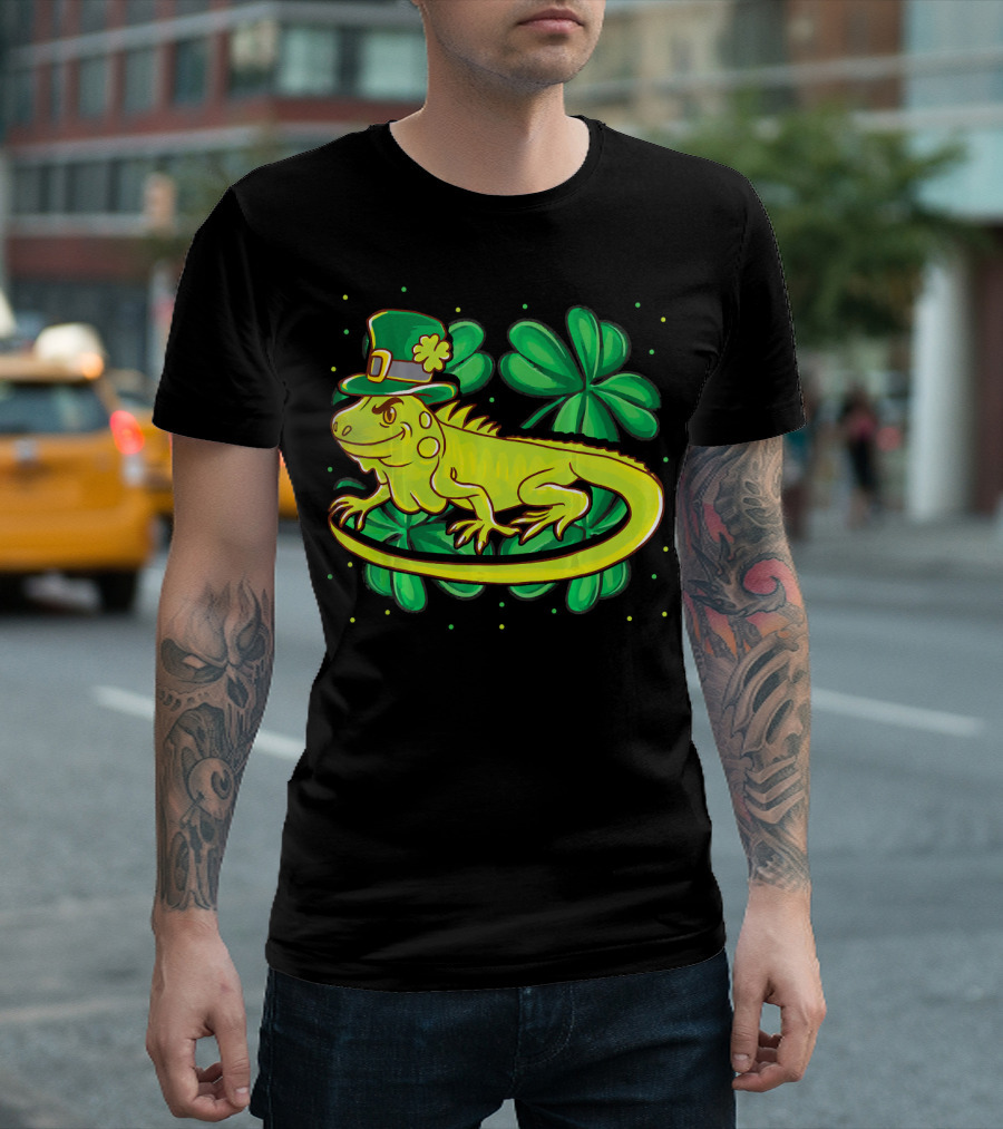 Leprechaun Hat Iguana Shamrock Lucky Charm Reptile T-Shirt