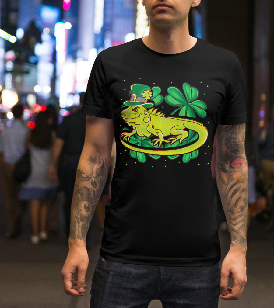 Leprechaun Hat Iguana Shamrock Lucky Charm Reptile T-Shirt