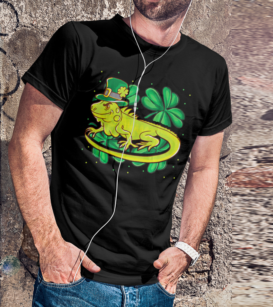 Leprechaun Hat Iguana Shamrock Lucky Charm Reptile T-Shirt