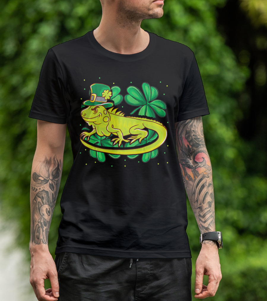 Leprechaun Hat Iguana Shamrock Lucky Charm Reptile T-Shirt