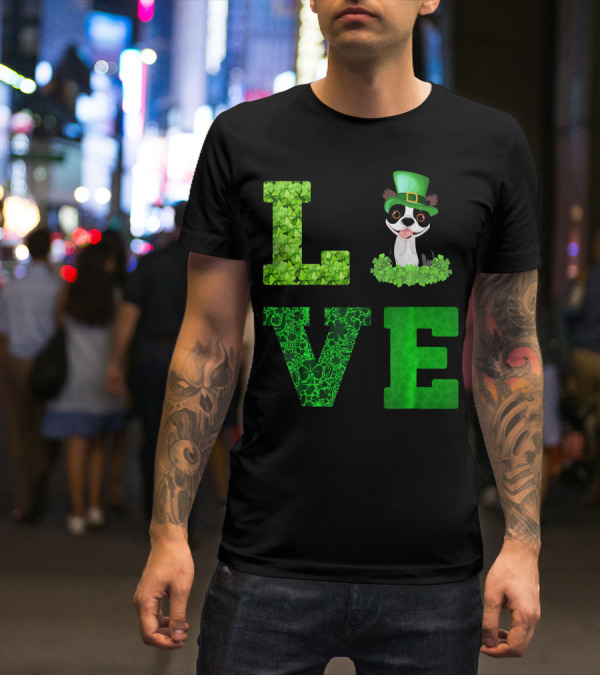Love Boston Terrier St Patricks Day Clover Hat T-Shirt