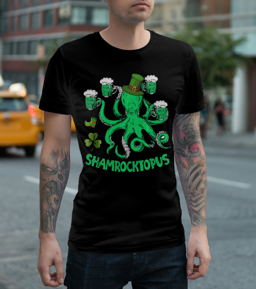 Shamrocktopus Leprechaun Hat Beer Mugs St. Patrick's Day T-Shirt