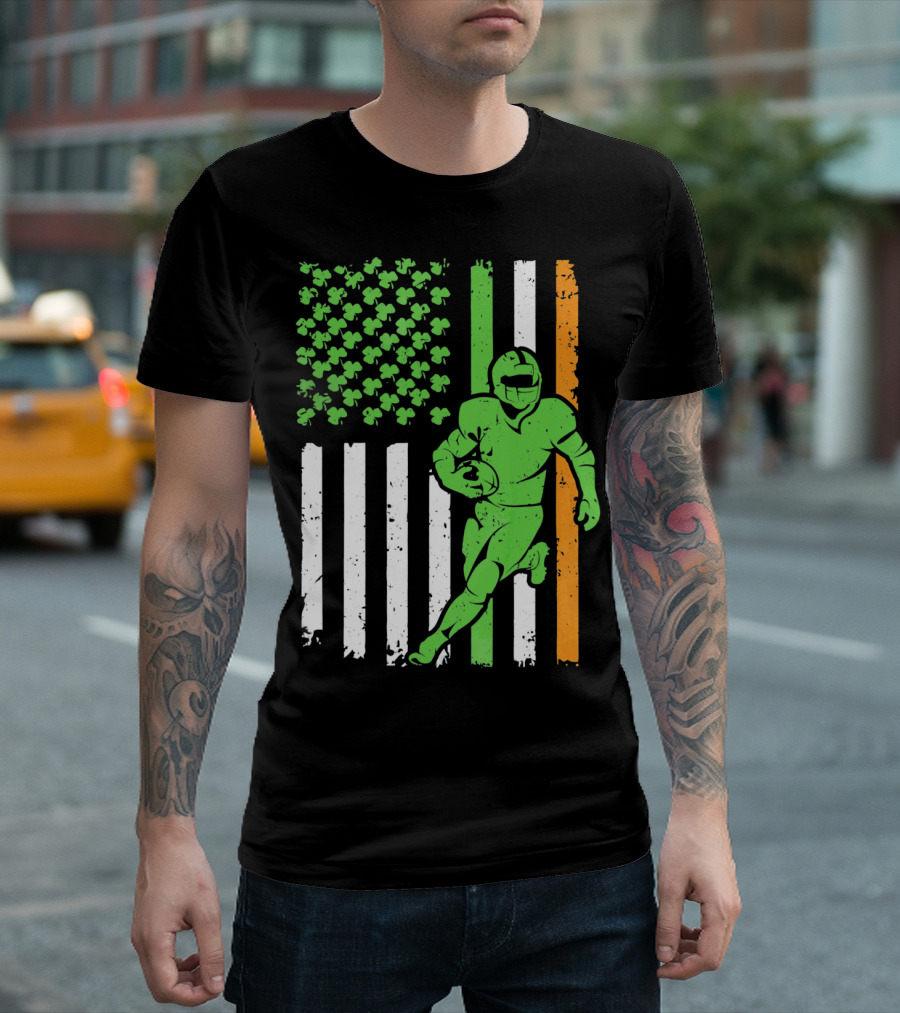 Irish American Football Flag St Patricks Day Shamrock Stripes T-Shirt